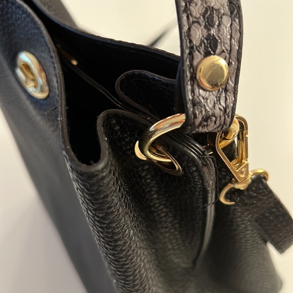 Black Fashion Vegan Leather Bucket Bag with Handle and Shoulder Strap 9”x9”x5” - Picture 11 of 11